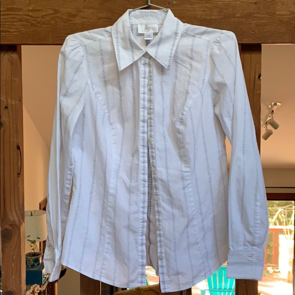 White with grey detail button-up